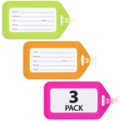 Image of MIFFLIN Luggage Tags (Neon, 3 PK), Bag Tag for Baggage, Suitcase Bulk