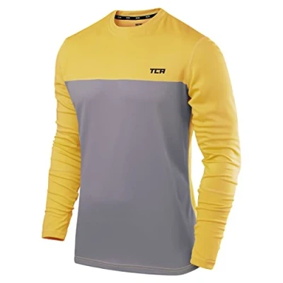 Image of TCA Element Mens Workout Gym Clothing Long Sleeve Running Top for Men Grey/Yellow, XXL
