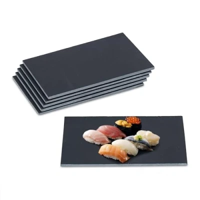 Image of Relaxdays Slate Plates, Set of 6, Rectangular Serving Platters, 26 x 16 cm, Cheese Board, for Sushi &amp; Desserts, Black