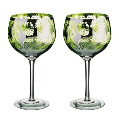 Image of Artland Tropical Leaves Gin Glass Set of 2, Glass, Green, 700ml Capacity,