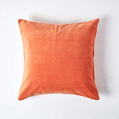 Image of HOMESCAPES Large Burnt Orange Velvet Cushion Cover Super Soft Cotton Luxury Square Scatter Plain Accent Throw Pillow for Sofa and Bed Decoration with Hidden Zipper, 60 x 60cm