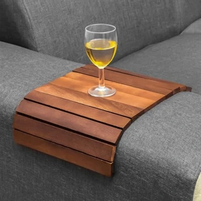 Image of Foldable Sofa Arm Tray Wooden Armrest 37.5 X 25 1cm Water &amp; Scratch Resistant Armchair Organiser for Drinks, Remote, Snacks, Phone, Magazine
