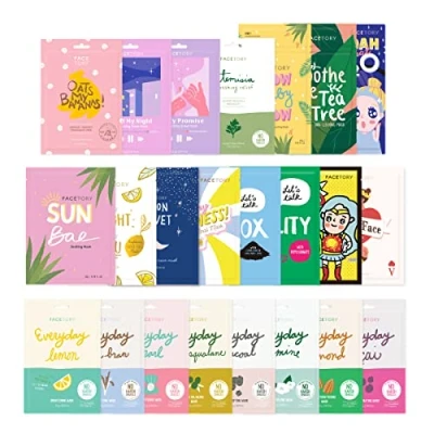 Image of FaceTory 23 Sheet Mask Collection for Hydrating, Moisturizing, Radiance, Soothing