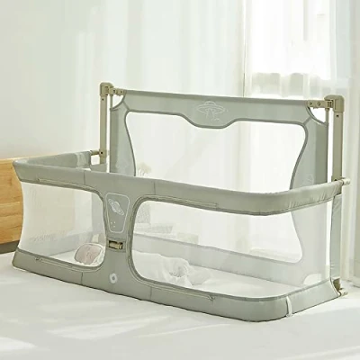Image of JHLP Baby Bedside Sleeper 3 in 1 Folding Portable Crib with Breathable Mesh Window, Soft Washable Cover and Sturdy Aluminum Alloy Co Stationary Bed for Safety Comfort