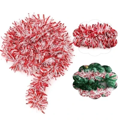Image of HOVUK 1x Red/White Candy Mix Decorative Garland Parade Float Decorations 7Feet 6PLY Thick and Thin 11cm Wide Tinsel Indoor Outdoor Supplies