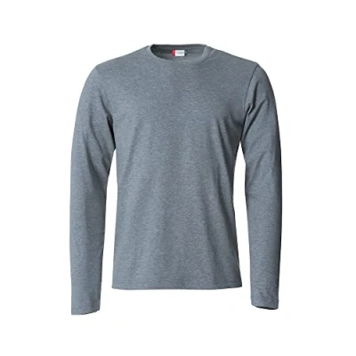 Image of Clique Men&#039;s Long Sleeve T Shirt Basic L/S, Cotton Jersey, Elastic Collar, Sweatband, Slim Fit Fit, Heatheygrey, S