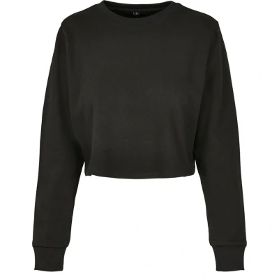 Image of Build Your Brand Women&#039;s By131 ladies Terry Cropped Crew Pullover Sweater, Black, S