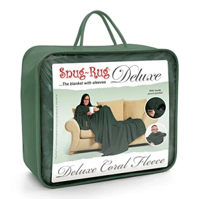 Image of Snug Rug DELUXE Blanket with Sleeves Sleeved Blankets Luxury Cosy Super Soft Coral Fleece Long Oversized Pouch Pocket Adults Size (Racing Green)