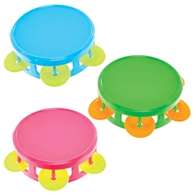 Image of Baker Ross FX876 Mini Tambourines Pack of 6, Small Musical Toys for Kids Party Bags