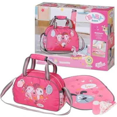 Image of BABY born Changing Bag Doll with Mat, Lotion Bottle and a Nappy. Fits dolls up to 43cm Suitable for children aged 3+ years 832455 , Pink
