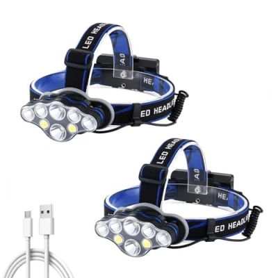 Image of CLUHERTVY Led Head Torch, Super Bright Headlamp Rechargeable Headlight 1800Lm, IPX4 Waterproof, 90 Degree Angle Adjustable Light Lamp, 8 Modes Headtorch for Running, Camping, Fishing, Hiking 2set