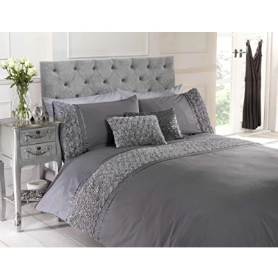 Image of Rapport Duvet Quilt Cover Set Bedding Raised Rose &amp; Ribbon Polycotton, Cotton and Polyester