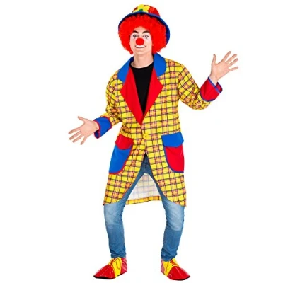 Image of dressforfun Men’s Fridolin the clown Costume Long, colourful coat incl. funny lace up shoes and nose (XL no. 300785)