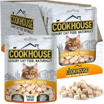 Image of COOKHOUSE 100% Chicken Breast Freeze Dried Luxury Cat Treats 12 x 10g Bags Natural Grain Free High Protein Low Fat