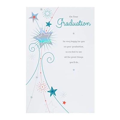 Image of UK Greetings Graduation Card For Him/Her/Friend With Envelope Blue Starry Design