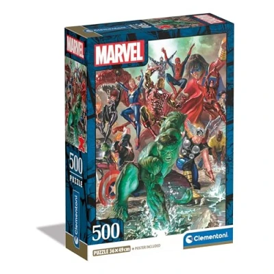Image of Clementoni Jigsaw Puzzle Marvel The Avengers 500 Pieces Poster Included, For Adults 14 99 Years, Gift Men/Women, Super Hero, Made In Italy, 35546