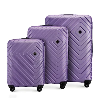 Image of WITTCHEN Cube line Luggage Set of 3 suitcases Geometric Textured ABS Telescopic Handle Combination Lock 4 Wheels Size (S+M+L) Violet