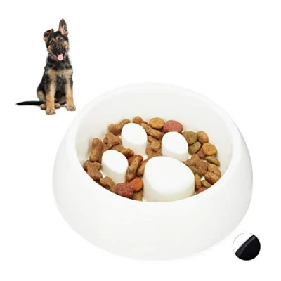 Image of Relaxdays Foraging Feeding Bowl for Slow Eating, Cats &amp; Dogs, Bloat Stop Dish, Dishwasher Safe, White