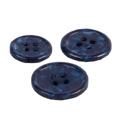 Image of MYMERCERIE Pack of 6 Round Buttons 4 Holes Recycled Bottles Navy Blue Size 15 mm