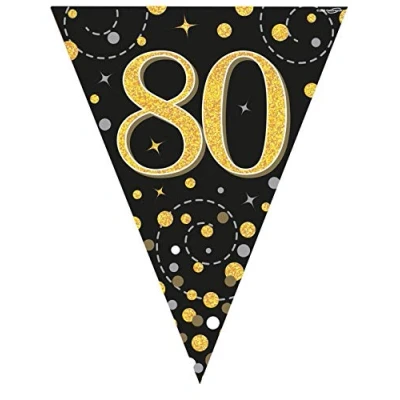 Image of Party Bunting Sparkling Fizz 80 Black &amp; Gold Holographic 11 flags 3.9m
