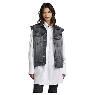 Image of G Star RAW Womens Oversized Denim Vest Evergreen Grey Cotton Size Medium