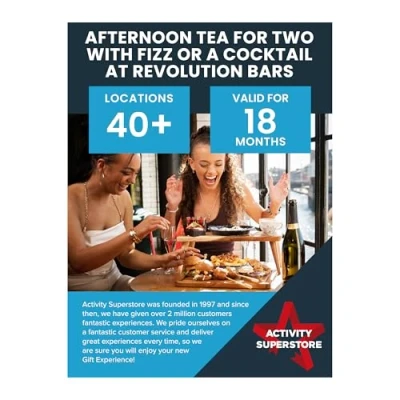 Image of Activity Superstore Afternoon Tea for Two with Fizz or A Cocktail at Revolution Bars, Available 55+ UK Locations, 18 month Validity, Experience Days, Experience, Gifts