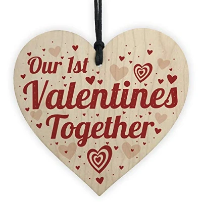 Image of RED OCEAN First Valentines Gift For Boyfriend Girlfriend Wooden Heart 1st Card Him Her