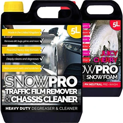 Image of SnowPro Traffic Film Remover Chassis Cleaner 5L and Cherry Snow Foam Removes Dirt, Grime, Grease, Oil Bugs Multi Vehicle For Use on Cars, Trucks, Vans, Motorbikes &amp; More