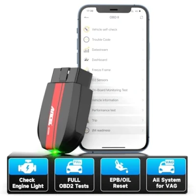 Image of ANCEL BD500 OBD2 Code Reader, Bluetooth Scanner, Compatible with iPhone &amp; iPad Android, Vehicle Diagnostic Tool EPB Reset, Oil Throttle Learning fit for VW, Audi, Seat, Skoda
