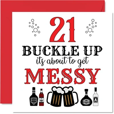 Image of Fun 21st Birthday Cards for Men Woman Buckle Up Happy Card Son Daughter Brother Sister Grandson Granddaughter Niece Nephew Uncle, 145mm x Greeting Cards, Joke