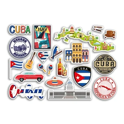 Image of A5 Sticker Sheet Cuba Vinyl Stickers Cuban Country Landmarks Holiday Stamp Summer Map Flag Travel City Luggage Scrapbooking #79026