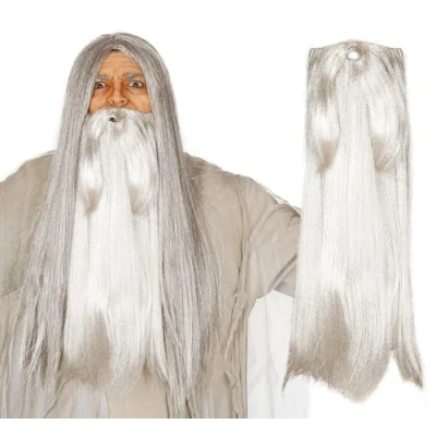Image of Fiestas Guirca Extra Long Grey Wizard Beard Magician Fancy Dress World Book Day Up Halloween Disguise Fake Adult One Size (Grey)