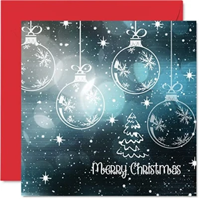 Image of Christmas Cards for Women Men Snow Bauble Merry Happy Xmas Card To All The Family Sister Brother Cousin Uncle Auntie, 145mm x Single Greeting Gift