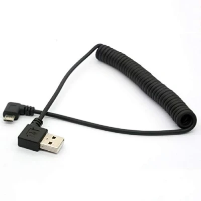 Image of OpenII Angled USB Cable, Spring Coiled to Micro Extension Cord 90 Degree A B Male Lead 1.5meter