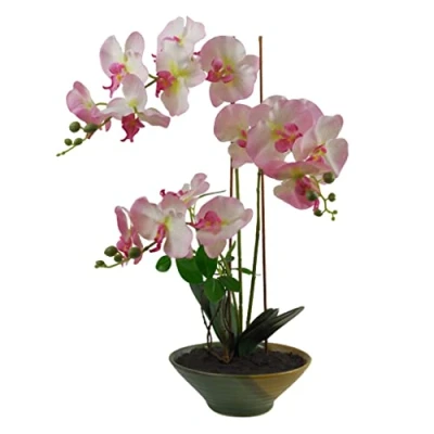 Image of Leaf Design UK Realistic Artificial Orchid Flower Display in Pot, Pink Glazed, 65cm