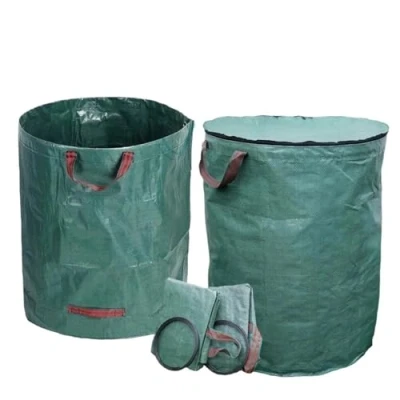 Image of Garden Rubbish Bags Yard Waste Sacks, Reuseable Gardening Lawn Leaf Bag Tote Debris Container Pop up Grass Bin Landscape Pool(With Lid)