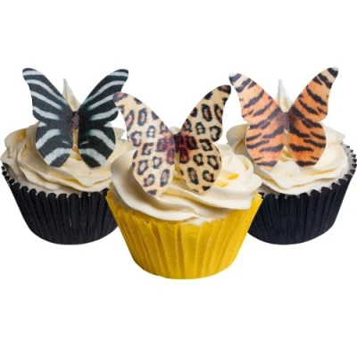 Image of Holly Cupcakes 24 Edible Pre cut Wafer Butterfly Cake Toppers: Mixed Animal Designs