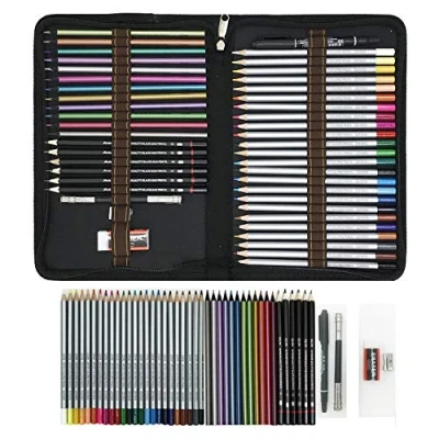 Image of ZZONEART 48 Piece Colored Drawing Pencils Set,Sketching and Colouring Set neatly Presented in Sturdy Zipper Ideal for Artists