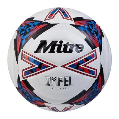 Image of Mitre Impel Futsal Football Indoor Ball Low Bounce Football, White/Black/Bib Red, 4