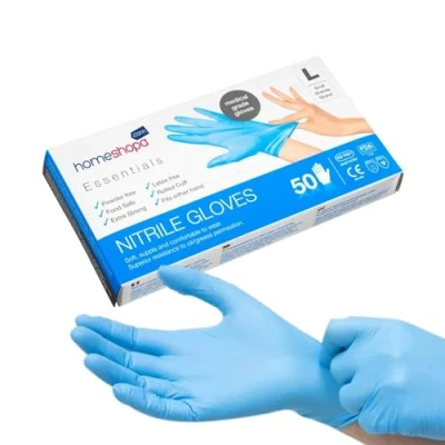 Image of HOMESHOPA Disposable Nitrile Examination Gloves, 50 Pack Blue, Large, Powder Free, Latex Medical Grade, Food Safe, Multipurpose, Non Sterile Protective Extra Strong Surgical Gloves