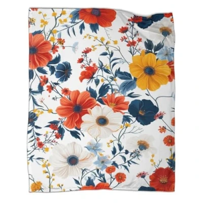 Image of Botanical Floral Plush Blanket 3D Print Sherpa Leaves Flowers Pattern Printed Fleece Throw for Kids Boys Adults Cartoon Bed Couch 5