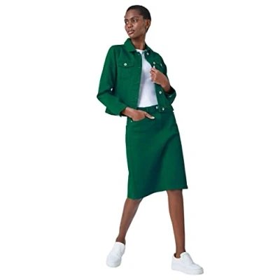 Image of Roman Womens Classic Cotton Denim Jacket Green Size 16 UK