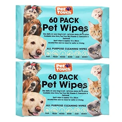 Image of Multi Pack of Pet Grooming Wipes Count Deodorizing &amp; Hypoallergenic Cleaning for Dogs Cats All Natural (120 Wipes)
