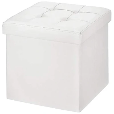 Image of BRIAN &amp; DANY Folding Ottoman Storage Box with Lid, Faux Leather Footstool Toy Seat 38 x cm (White)