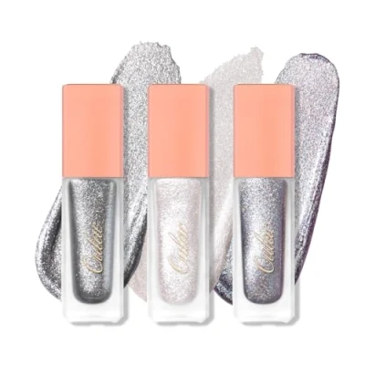 Image of Oulac Liquid Glitter Eyeshadow Set Metallic Icy White &amp; Silver Eyeshadow, Shimmer Eyeliner, Blendable Eye Make up, Crease Resistant, Vegan (01/27/13)