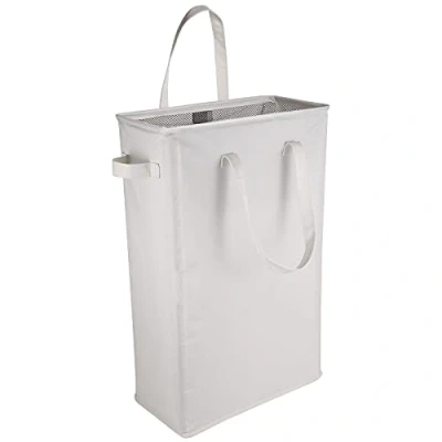 Image of IHOMAGIC 45L Thin Laundry Hamper, Slim Basket Foldable Small Washing Bin with Durable Extended Handles Oxford Fabric Dirty Clothes Corner Hamper Storage for Toys (Beige)