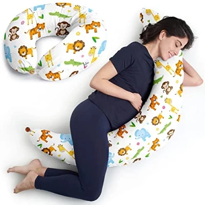 Image of Niimo XXL Pregnancy Pillow &amp; Nursing 2022 Double Platinum Winner, 100% Cotton Maternity Cover, Washable Breast Feeding Baby Pillow, Body Gifts