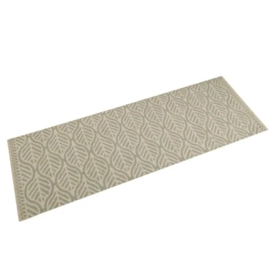 Image of vidaXL Kitchen Rug Anti Fatigue Runner Leaves Velvet Design, Green, 180x60 cm, Latex Skid Resistant, Indoor/Outdoor Plush Mat