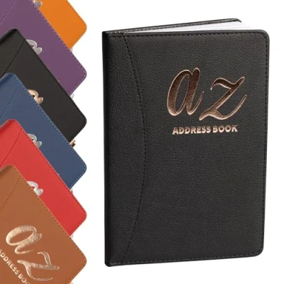 Image of A to Z Telephone Address Book Index Hard Back Cover with Pen Home Office Work (Black)