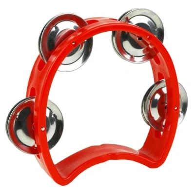 Image of A Star Small Half Moon Plastic Cutaway Design Tambourine, 4 Single Metal Jingle Bells Red